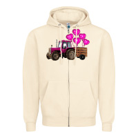 Sandshell valentines day pink tractor with pink heart balloo Zipper Hoodie - RanaPortraitStore