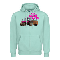 Seafoam valentines day pink tractor with pink heart balloo Zipper Hoodie - RanaPortraitStore
