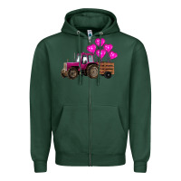 Sports Green valentines day pink tractor with pink heart balloo Zipper Hoodie - RanaPortraitStore