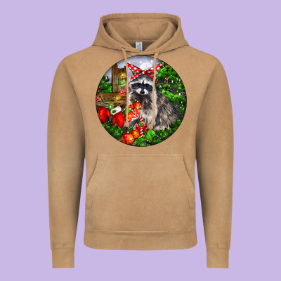 Christmas Raccoon Vintage Hoodie Designed By Lillyallendesigns