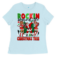 Baby Blue Rockin Around The Christmas Tree Ladies Tee - FaDigitalArtStudio