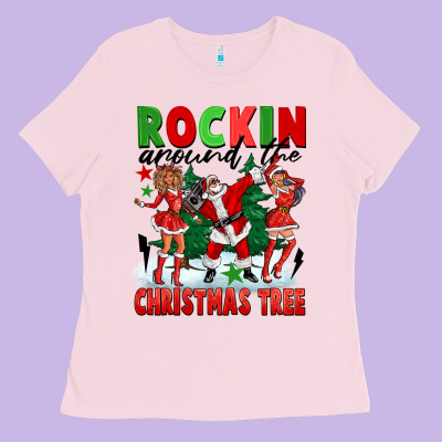 Rockin Around The Christmas Tree Ladies Tee Designed By Fadigitalartstudio