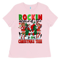 Bubblegum Pink Rockin Around The Christmas Tree Ladies Tee - FaDigitalArtStudio