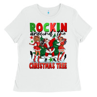 White Rockin Around The Christmas Tree Ladies Tee - FaDigitalArtStudio