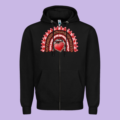 Valentines Day Rainbow With Heart Zipper Hoodie Designed By Ranaportraitstore