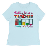 Baby Blue battery life of a teacher Ladies Tee - BundleAndBundleShop