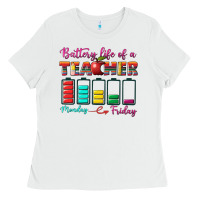 White battery life of a teacher Ladies Tee - BundleAndBundleShop