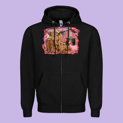 Valentines Day Mama Cow And Baby Cows Zipper Hoodie Designed By Ranaportraitstore
