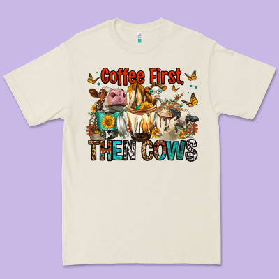 Coffee First Then Cows Premium Tee Designed By Fadigitalartstudio