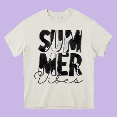 Summer Vibes Black White Cowhide Heavy Core Tee Designed By Cowcowdesign
