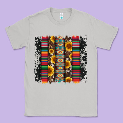 Cowhıde Aztec Serape Wıth Leopard And Sunflowers Brushstroke Classic Tee Designed By Artiststas