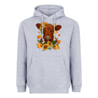 Heather Grey fall red angus calf dried leaves and sunflowers Heavyweight Hoodie - RanaPortraitStore