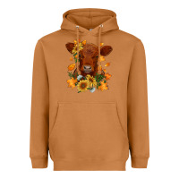 Fall Red Angus Calf Dried Leaves And Sunflowers Heavyweight Hoodie | Teevron