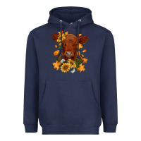 Navy fall red angus calf dried leaves and sunflowers Heavyweight Hoodie - RanaPortraitStore
