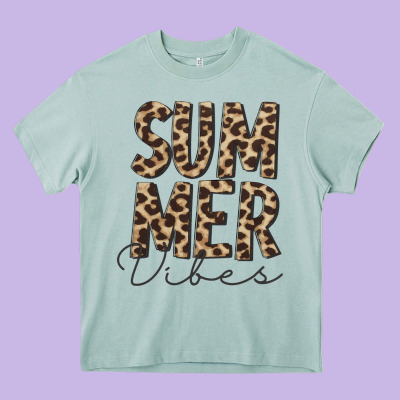 Summer Vibes Leopard Heavy Core Tee Designed By Cowcowdesign