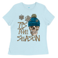 Baby Blue skull tis the season winter Ladies Tee - FaDigitalArtStudio