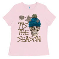Bubblegum Pink skull tis the season winter Ladies Tee - FaDigitalArtStudio