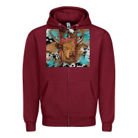Burgundy western roses cow Zipper Hoodie - RanaPortraitStore