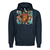 Navy western roses cow Zipper Hoodie - RanaPortraitStore