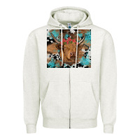 Oatmeal Heather western roses cow Zipper Hoodie - RanaPortraitStore