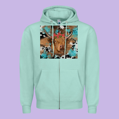 Western Roses Cow Zipper Hoodie Designed By Ranaportraitstore