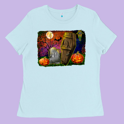 Headstone And Coffin Background Ladies Tee Designed By Bundleandbundleshop
