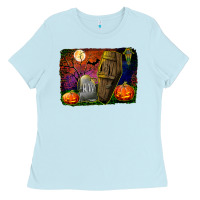 Baby Blue headstone and coffin background Ladies Tee - BundleAndBundleShop