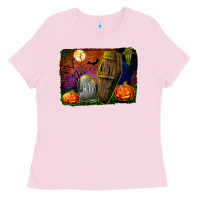 Bubblegum Pink headstone and coffin background Ladies Tee - BundleAndBundleShop