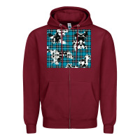 Burgundy winter plaid and cowhide pattern Zipper Hoodie - RanaPortraitStore