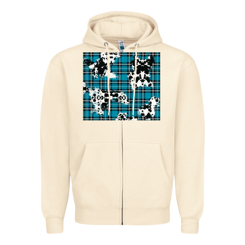Winter Plaid And Cowhide Pattern Zipper Hoodie by RanaPortraitStore | Teevron