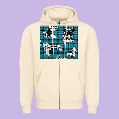 Winter Plaid And Cowhide Pattern Zipper Hoodie Designed By Ranaportraitstore