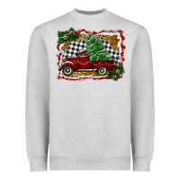 Heather Grey Christmas Truck With Christmas Tree Heavyweight Sweatshirt - RanaPortraitStore