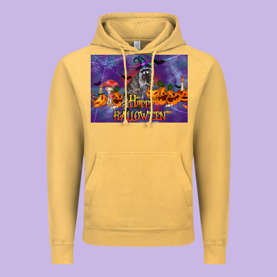 Happy Halloween Raccoon Vintage Hoodie Designed By Lillyallendesigns