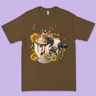 Black And White Cow Coffee Cup Premium Tee Designed By Fadigitalartstudio
