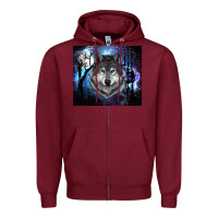 Burgundy wolf and full moon Zipper Hoodie - RanaPortraitStore