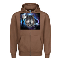 Chestnut wolf and full moon Zipper Hoodie - RanaPortraitStore