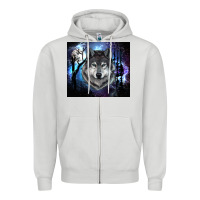 Dove Grey wolf and full moon Zipper Hoodie - RanaPortraitStore