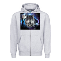 Heather Grey wolf and full moon Zipper Hoodie - RanaPortraitStore