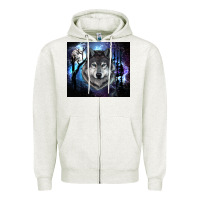 Oatmeal Heather wolf and full moon Zipper Hoodie - RanaPortraitStore