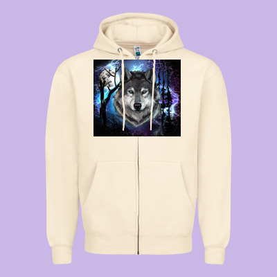 Wolf And Full Moon Zipper Hoodie Designed By Ranaportraitstore