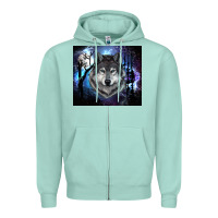 Seafoam wolf and full moon Zipper Hoodie - RanaPortraitStore