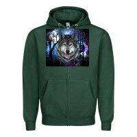 Sports Green wolf and full moon Zipper Hoodie - RanaPortraitStore