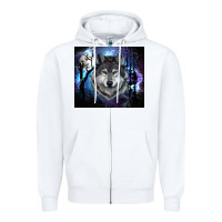 White wolf and full moon Zipper Hoodie - RanaPortraitStore