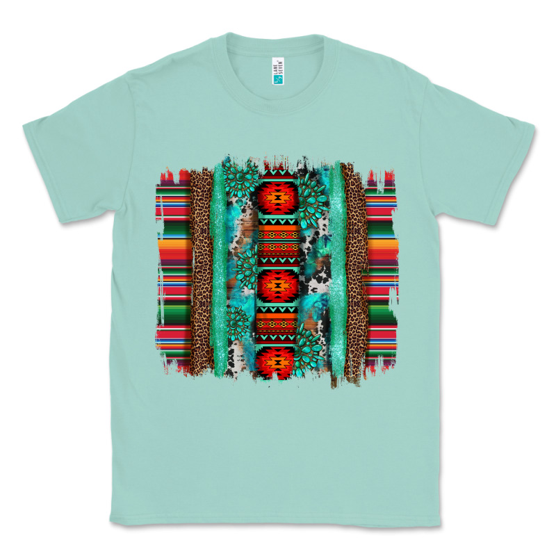 Serape Aztec Leopard And Turquoise Glitter With Gemstone Brushstroke Classic Tee by Artiststas | Teevron