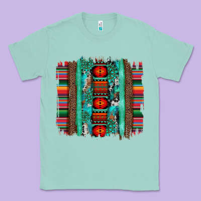 Serape Aztec Leopard And Turquoise Glitter With Gemstone Brushstroke Classic Tee Designed By Artiststas