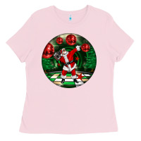 Bubblegum Pink Dancing santa Ladies Tee - FaDigitalArtStudio