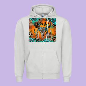 Wild Soul Boho Bull Skull Zipper Hoodie Designed By Ranaportraitstore