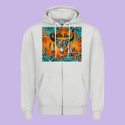 Wild Soul Boho Bull Skull Zipper Hoodie Designed By Ranaportraitstore