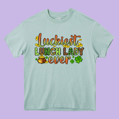 St. Patrick's Luckiest Lunch Lady Ever Heavy Core Tee Designed By Oliviacreatesart