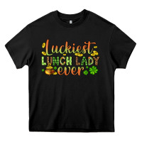 Black St. Patrick's Luckiest lunch lady ever Heavy Core Tee - OliviaCreatesArt